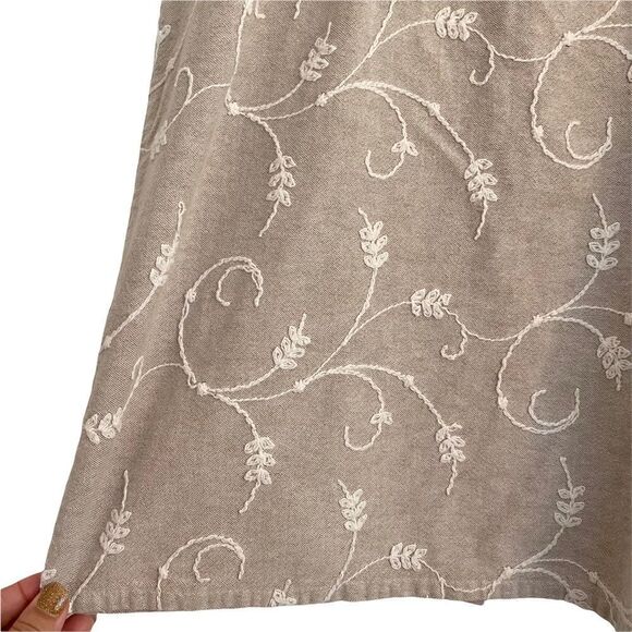 Vintage Studio Ease Tan Cotton Embroidered Sleeveless Dress Jumper Cottagecore - Picture 2 of 7